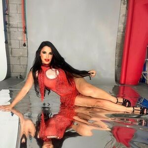 Red fringe burlesque bodysuit